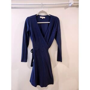 LOFT Navy Blue Wrap Dress Long Sleeve Jersey Knit Stretch Size XS